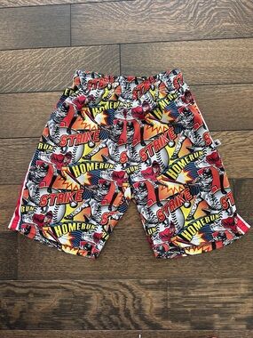 Flow Society Baseball Graphic Kids Shorts in Red and Yellow